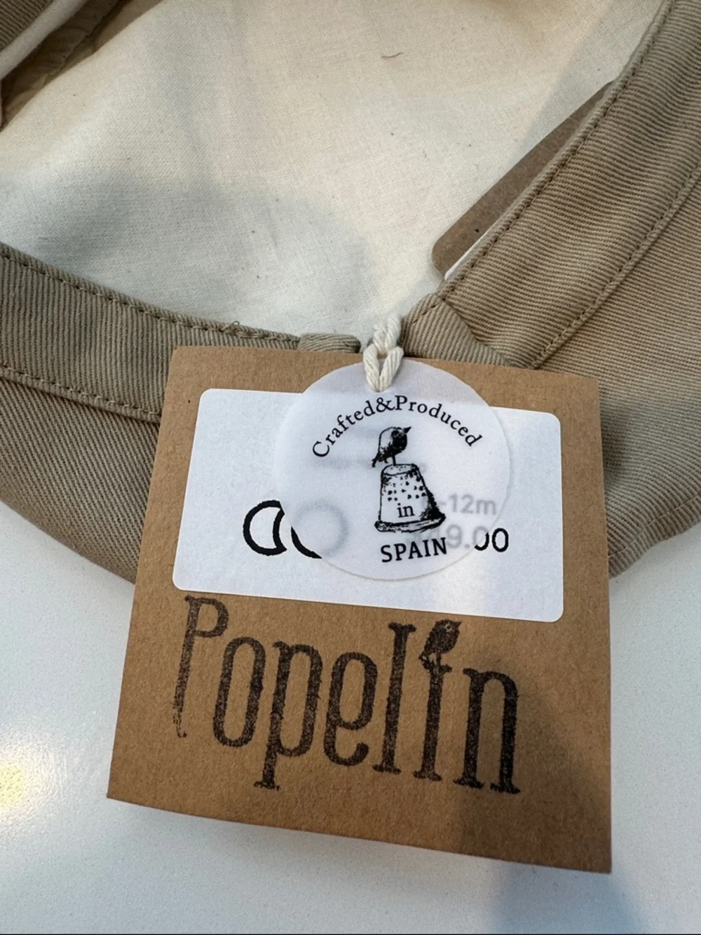 Popelin Kids Tan Twill Newsboy Cap Baker Boy‎ Hat Made in Spain NWT 6-12M